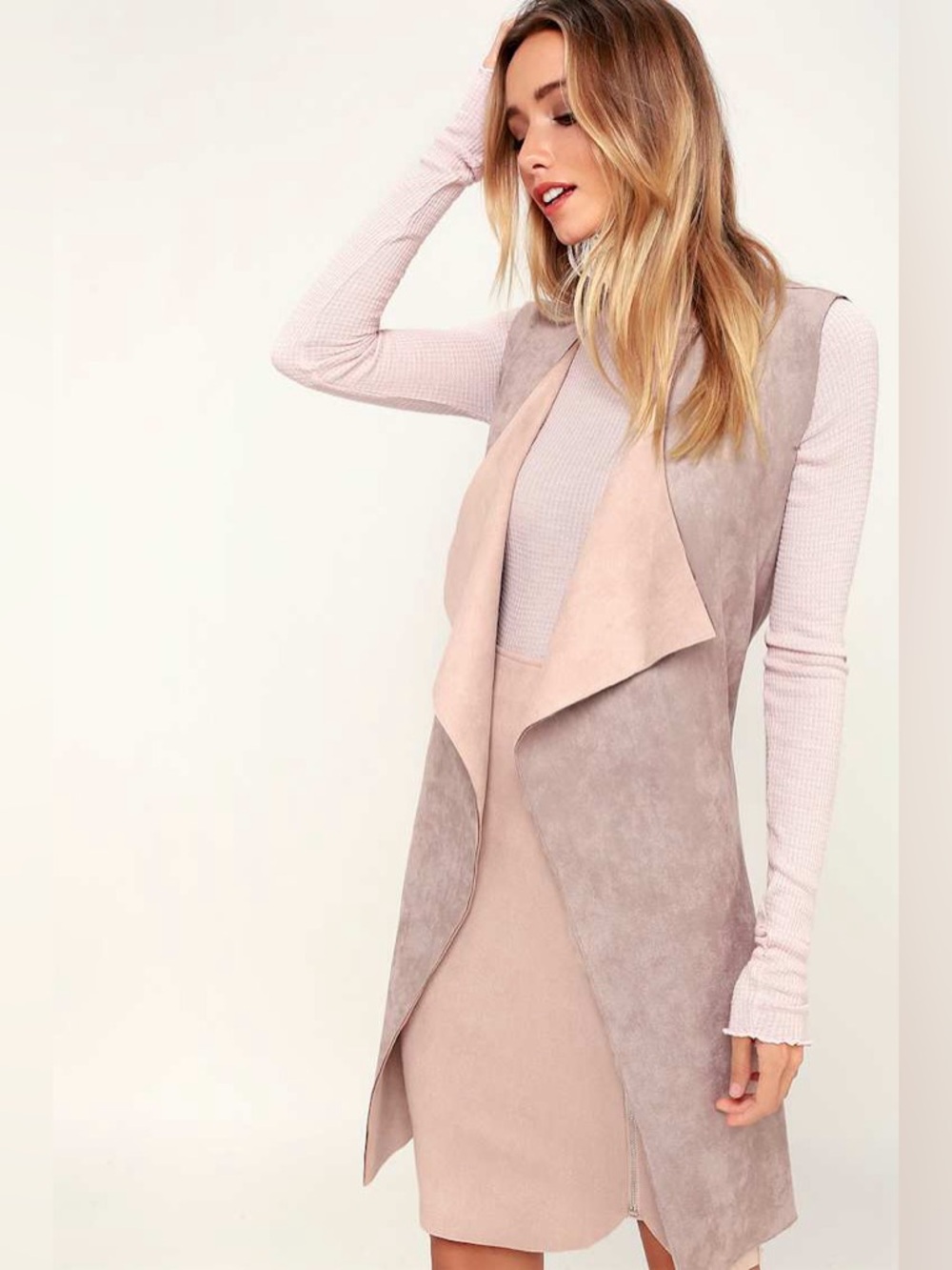 Lulus Vest With the Best Dusty Mauve Suede Vest